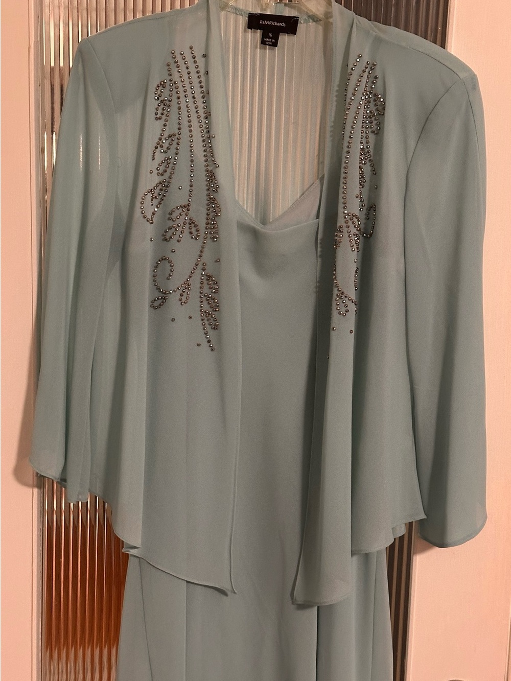 R&M Richards Mint Chiffon Embellished Two-Piece Tunic Dress Set